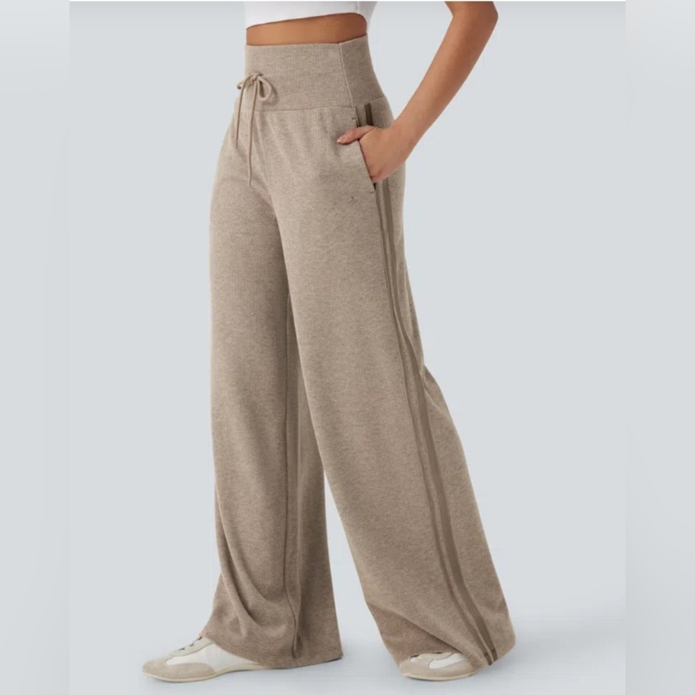 HALARA Ribbed High Waisted Tummy Control Drawstring Wide Leg Small - New